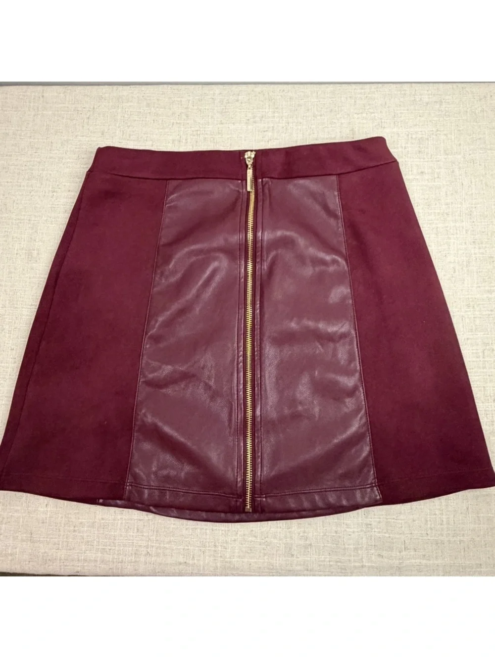 Marc New York Burgundy Faux Suede Leather Zip Front Mini Skirt XS
